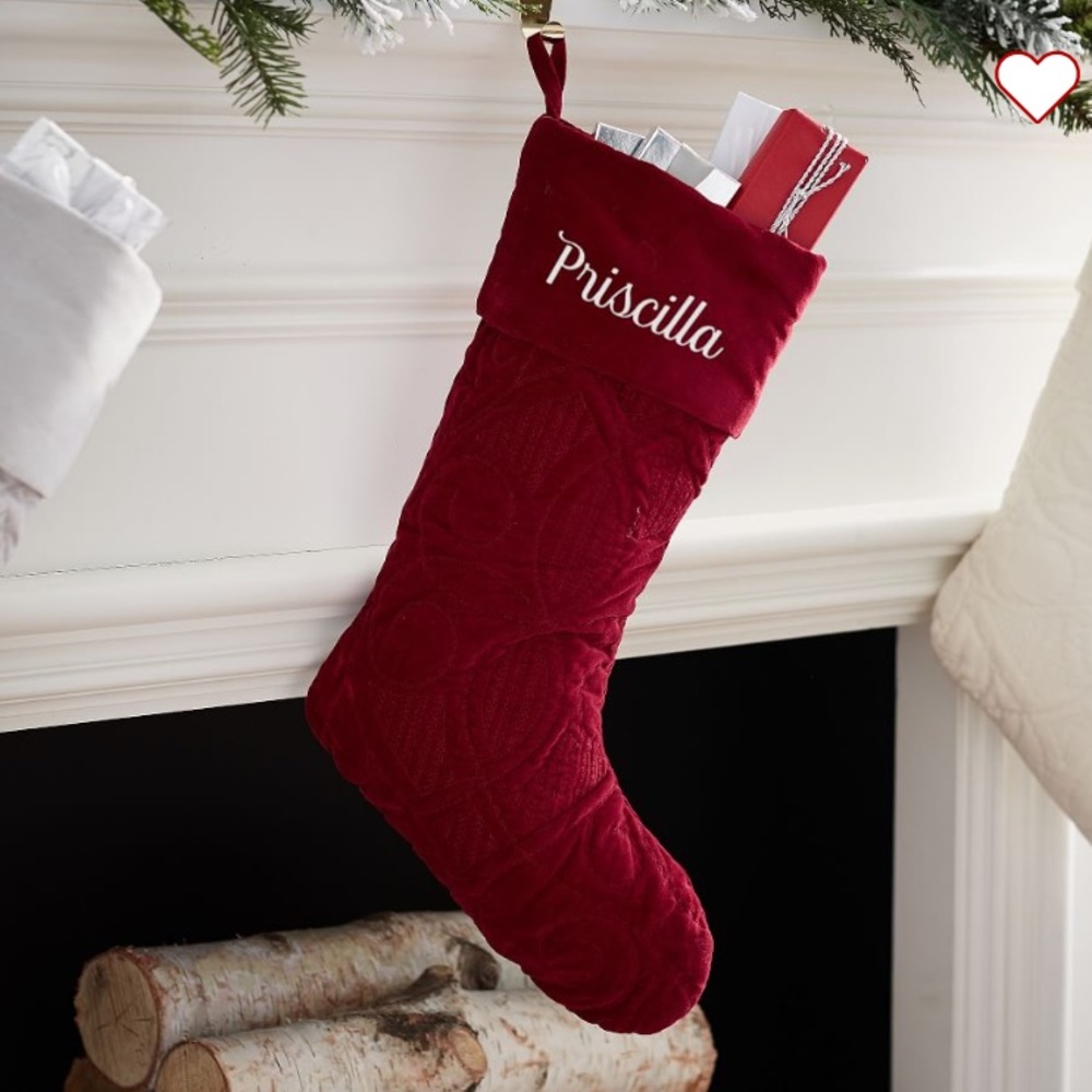 Scroll Quilted Velvet Stocking (Red)